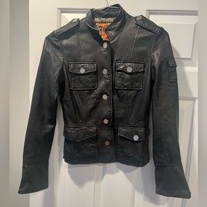 Tory Burch Black Leather Jacket with Silver Buttons